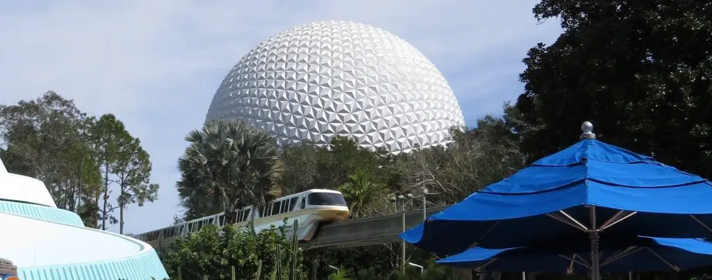 The Monorail passing through Epcot