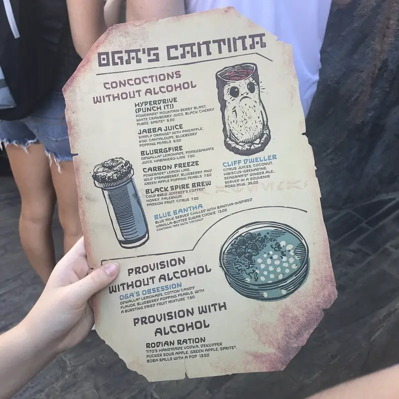 Oga's Cantina menu with pictures - non alcoholic drinks