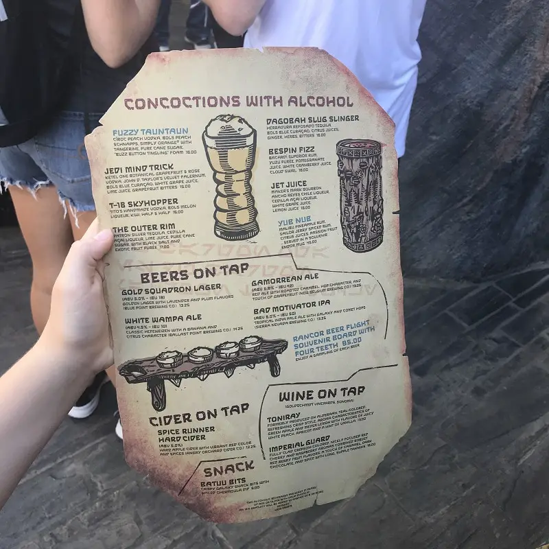 Oga's Cantina menu with pictures - concoctions, beers and wine