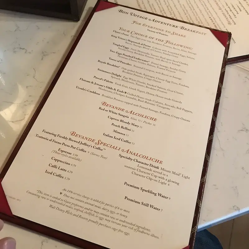 Bon Voyage Adventure Breakfast Menu