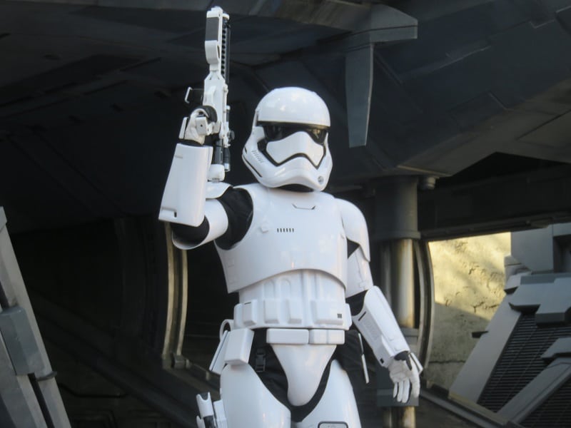 A First Order Storm Trooper at Star Wars Galaxy's Edge