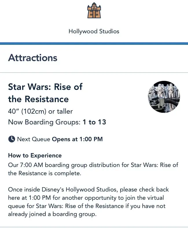 Rise of the Resistance Queue Opens at 1pm