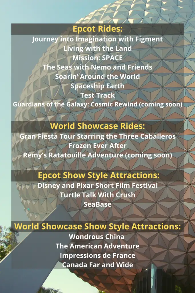 Disney World Epcot Rides List