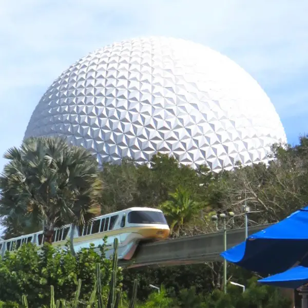 The Monorail passing through Epcot at Disney World