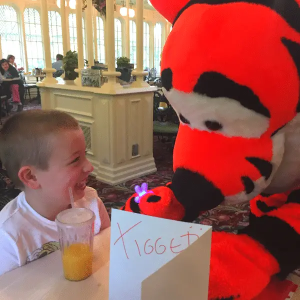 Giggles with Tigger at the Crystal Palace character breakfast at Magic Kingdom