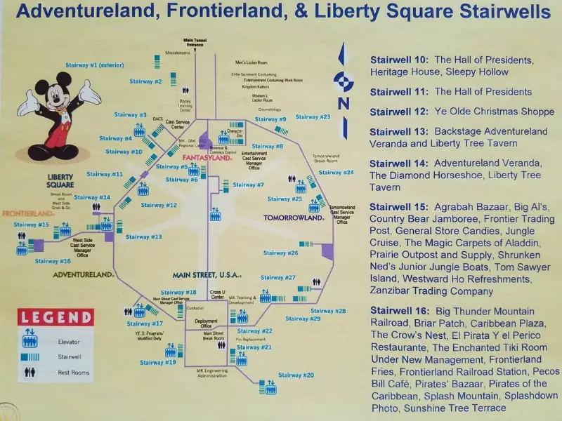 A 90s cast member map of the underground tunnels at Disney World
