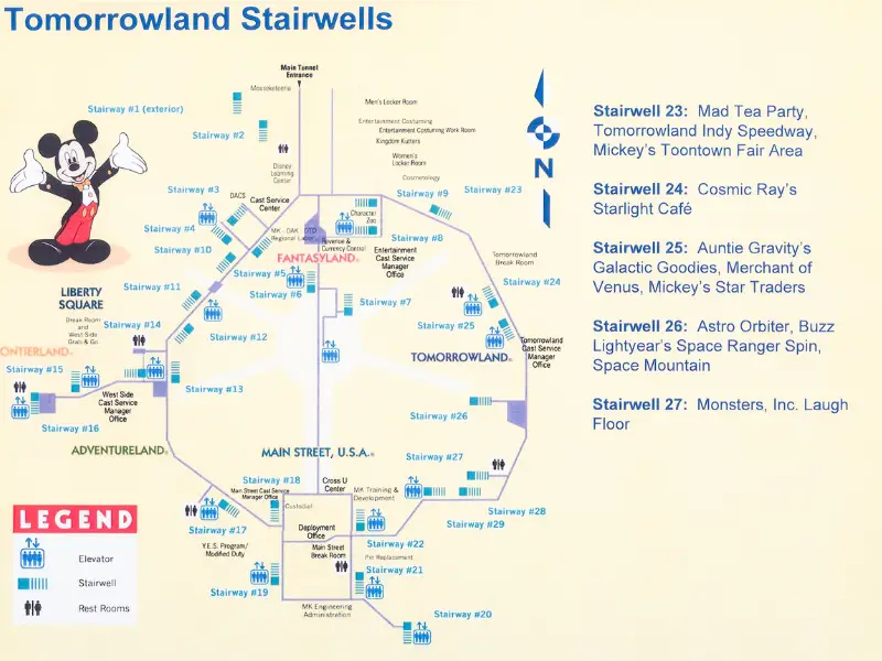 Tomorrowland Stairwells that lead to the Disney World Underground Tunnels