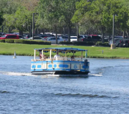 A Boat taking guests to Disney Springs