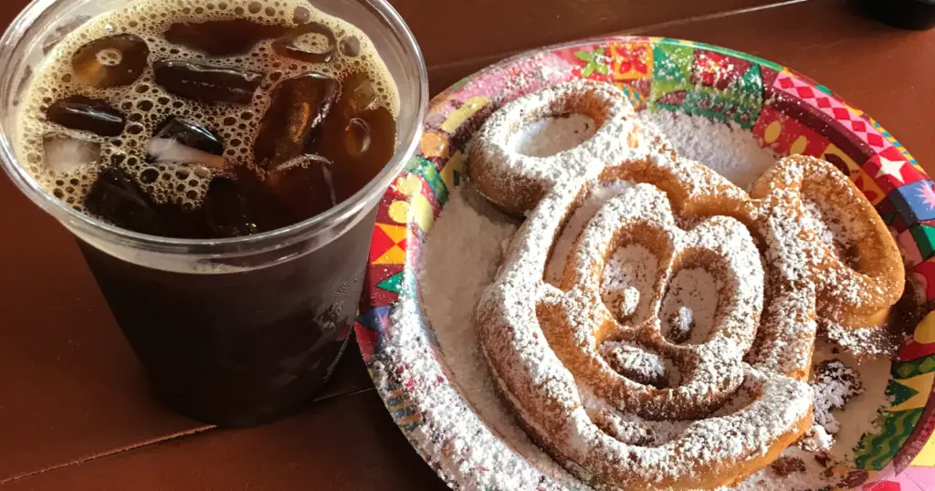 A coffee and Mickey Waffle at Disney World