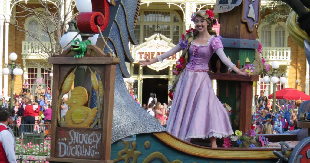 Rapunzel at Disney World in the Festival of Fantasy Parade at Magic kingdom