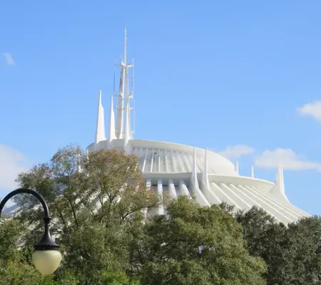 Space Mountain above the trees at magic Kingdom