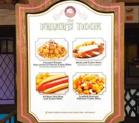 the Friar's nook quick service menu