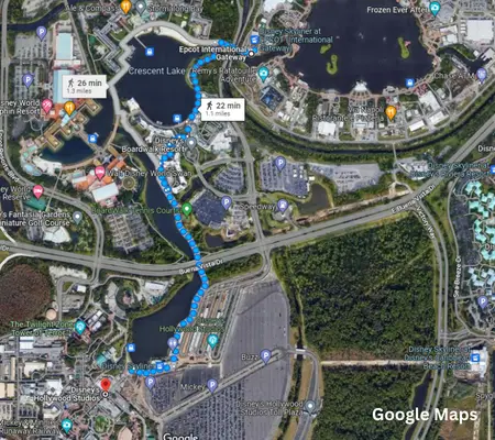 Walking from Epcot to Hollywood Studios Map